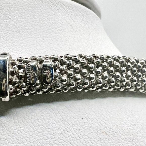 Sterling Silver & Onyx Mesh Necklace – Made in Italy | 18" Statement Chain - Picture 9 of 15